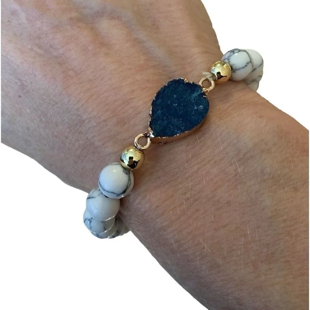 Night Sky Bracelet, Sapphire Blue Stone, Faux Drusy Quartz Druzy Stone - Unisex